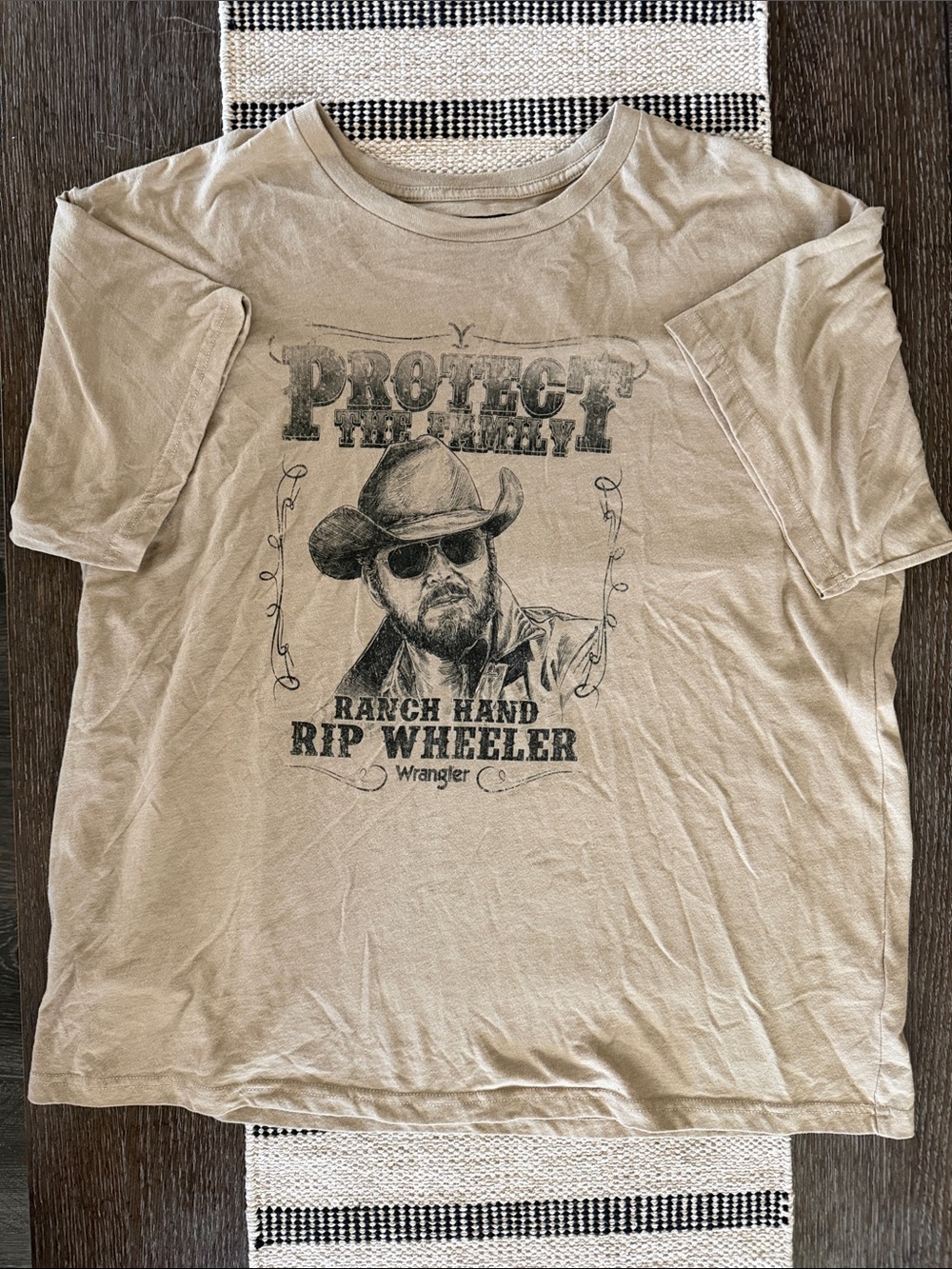 Wrangler Beige Graphic Tee with Rip Wheeler Portrait
